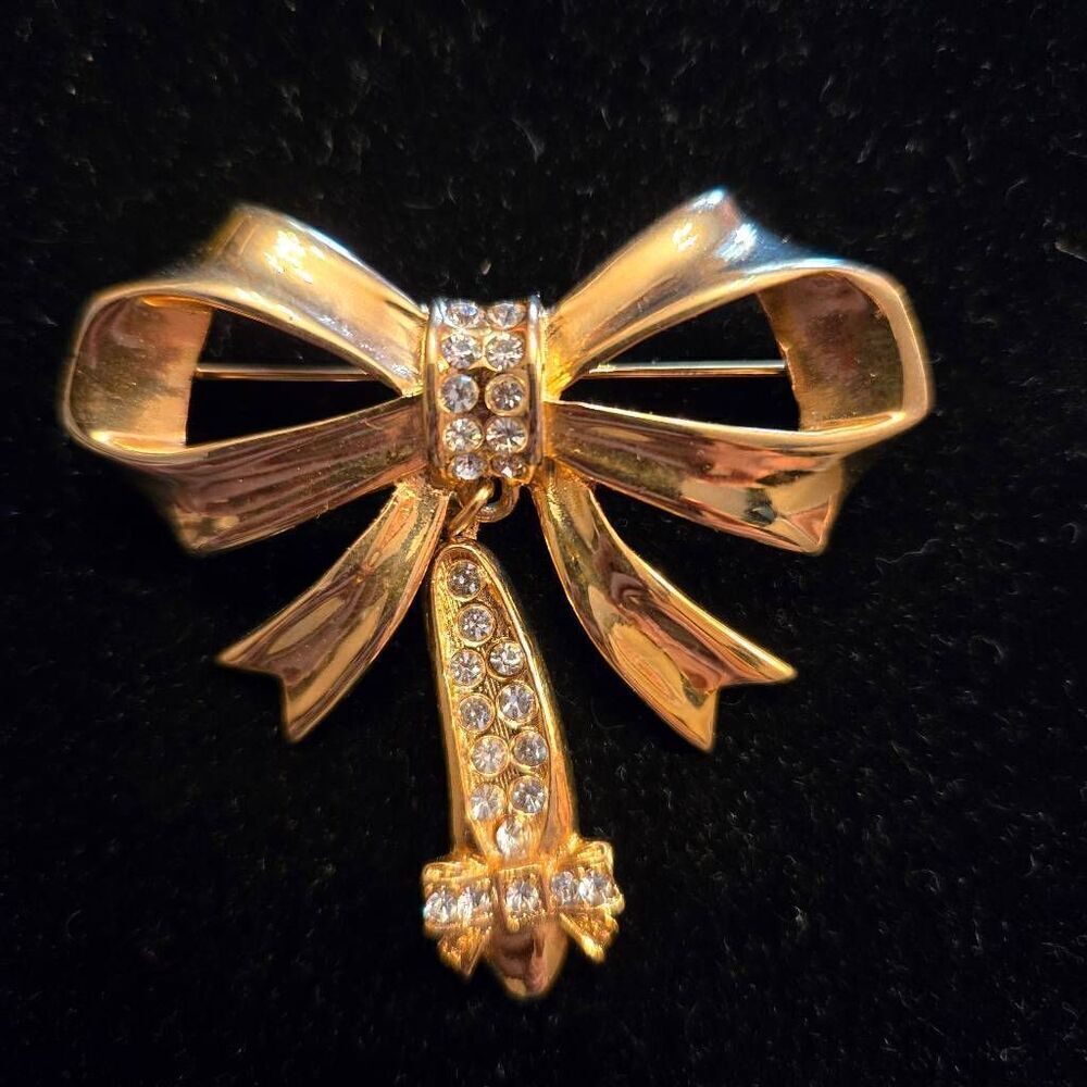 Vintage JJ Ribbon Ballet Slipper Brooch Gold Tone
